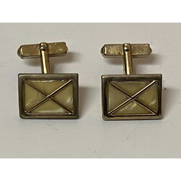Vintage SWANK Men’s Cuff Links Yellow Square Cross “X” Marbled High End Rare - Picture 2 of 4